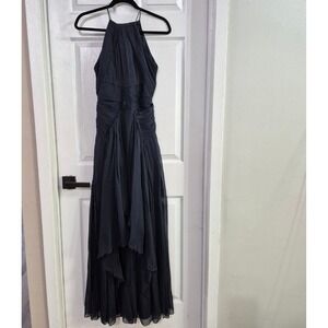 ASOS Black Halter Neck Ruched Chiffon Gown Maxi Dress Evening Formal